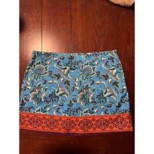 Lady Hagen Blue Floral‎ Skirt with Orange Border and Built-in Shorts Size 14